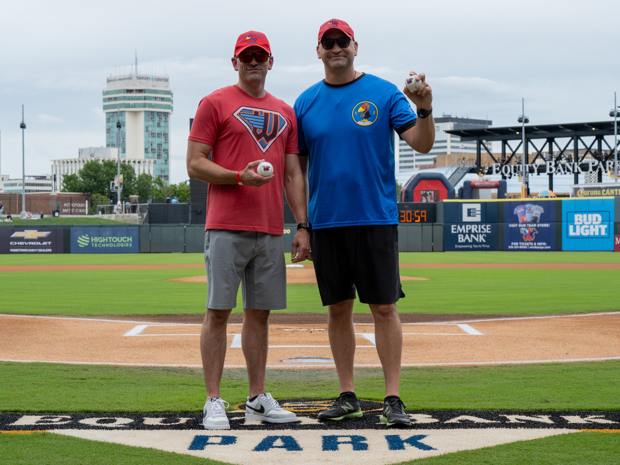 Service members, family and friends of the 184th Wing enjoy family day at the ballpark at Equity Bank Park, Wichita, Kan., June 6, 2026. The families gathered to watch the baseball game and participate in games and festivities hosted by Wind Surge and the 184th Wing. (U.S. Air National Guard photo by Airman 1st Class Darigan Brown)