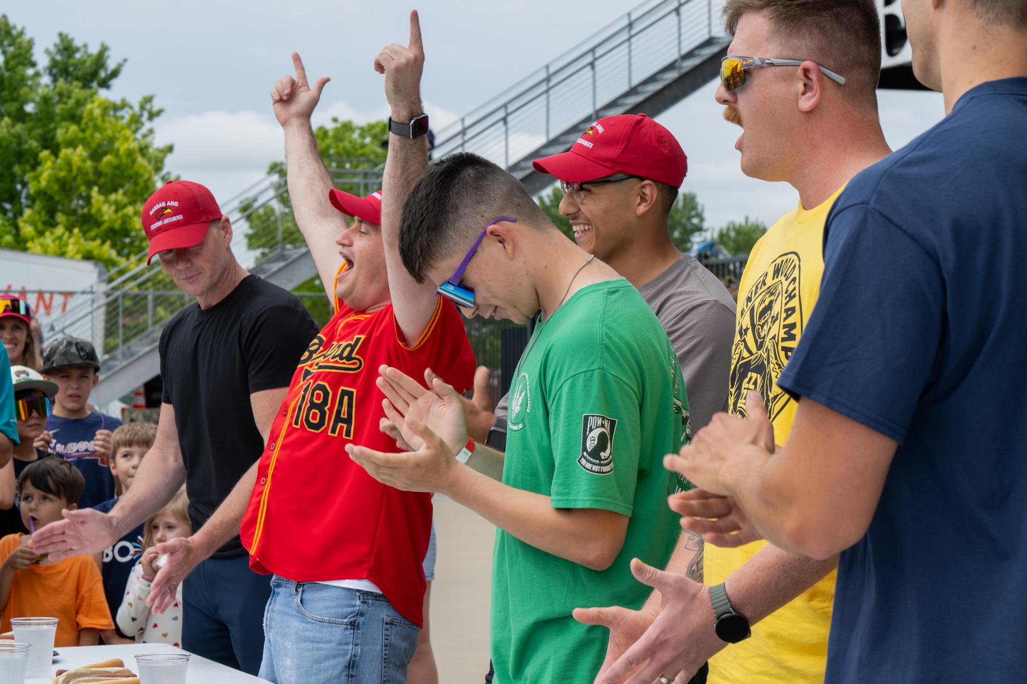 Service members, family and friends of the 184th Wing enjoy family day at the ballpark at Equity Bank Park, Wichita, Kan., June 6, 2026. The families gathered to watch the baseball game and participate in games and festivities hosted by Wind Surge and the 184th Wing. (U.S. Air National Guard photo by Airman 1st Class Darigan Brown)