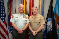 Vice Chairman of the Joint Chiefs of Staff General Christopher J. Mahoney met with the Chairman of the Joint Chiefs of Staff of the Jordanian Armed Forces, General Yousef Hnaity, at the Pentagon on 22 July 2026. During their engagement, the leaders discussed pressing regional security developments and joint efforts to counter malign regional actors.