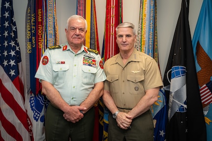 Vice Chairman of the Joint Chiefs of Staff General Christopher J. Mahoney met with the Chairman of the Joint Chiefs of Staff of the Jordanian Armed Forces, General Yousef Hnaity, at the Pentagon on 22 July 2026. During their engagement, the leaders discussed pressing regional security developments and joint efforts to counter malign regional actors.