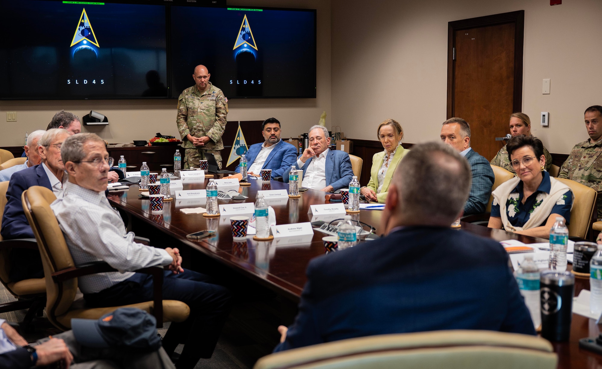 U.S. Space Force Col. Brian Chatman, Space Launch Delta 45 commander, meets with members of the Council on Foreign Relations and 45th Civil Engineer Squadron to discuss the challenges facing space launch and ways forward at Cape Canaveral Space Force Station, Florida, June 26, 2026. Bringing together stakeholders, researchers and subject matter experts ensures the requirements necessary for assured access to space and a premier U.S. launch enterprise. (U.S. Space Force photo by 2nd Lt. Malaniak)