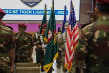 U.S. Army Soldiers of the Oregon Army National Guard and members of the 1st Parachute Commando Battalion practice drill and ceremony in preparation for the opening ceremony of Tiger Lightning 2026 in Bangladesh, July 19, 2026.
