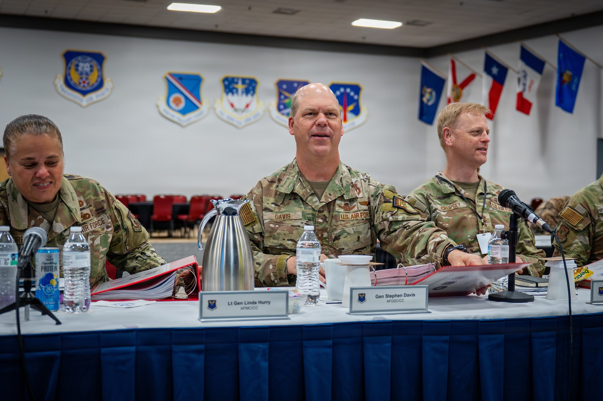 U.S. Air Force Gen. S.L. Davis, center, commander of Air Force Global Strike Command, commences the Technology, Acquisition and Sustainment Review at Barksdale Air Force Base, Louisiana, June 24, 2026. Summits like TASR provide a platform for senior leaders to discuss and evaluate weapons systems, software and various communication programs and accelerate the readiness and modernization efforts that keep U.S. strategic platforms in the fight. (U.S. Air Force photo by Airman 1st Class Preston Crawford)