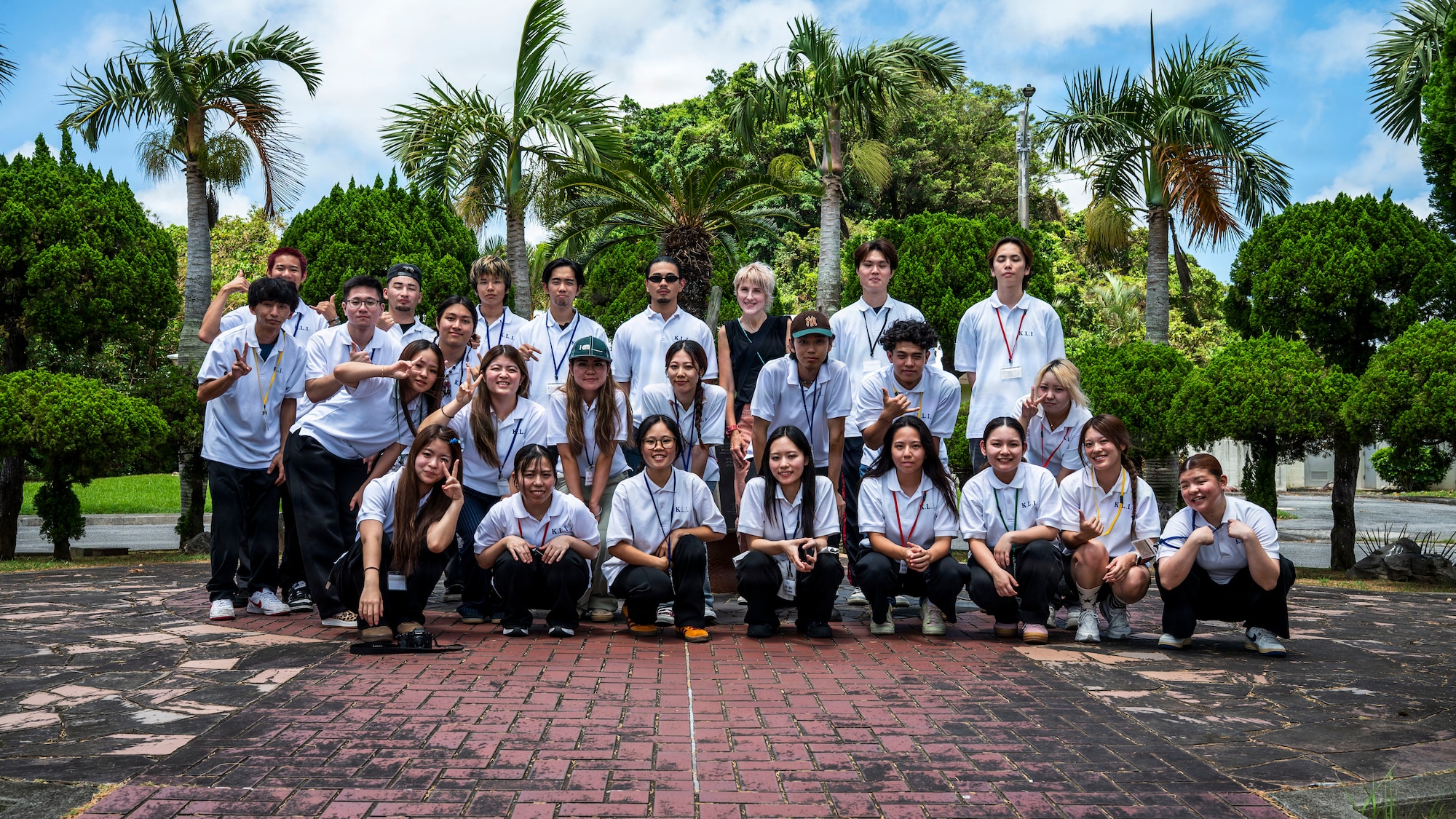 Kadena Language Institute students and teachers pose for a photo at the Ryukyu Islands Surrender Site during a tour at Kadena Air Base, Japan, July 17, 2026.