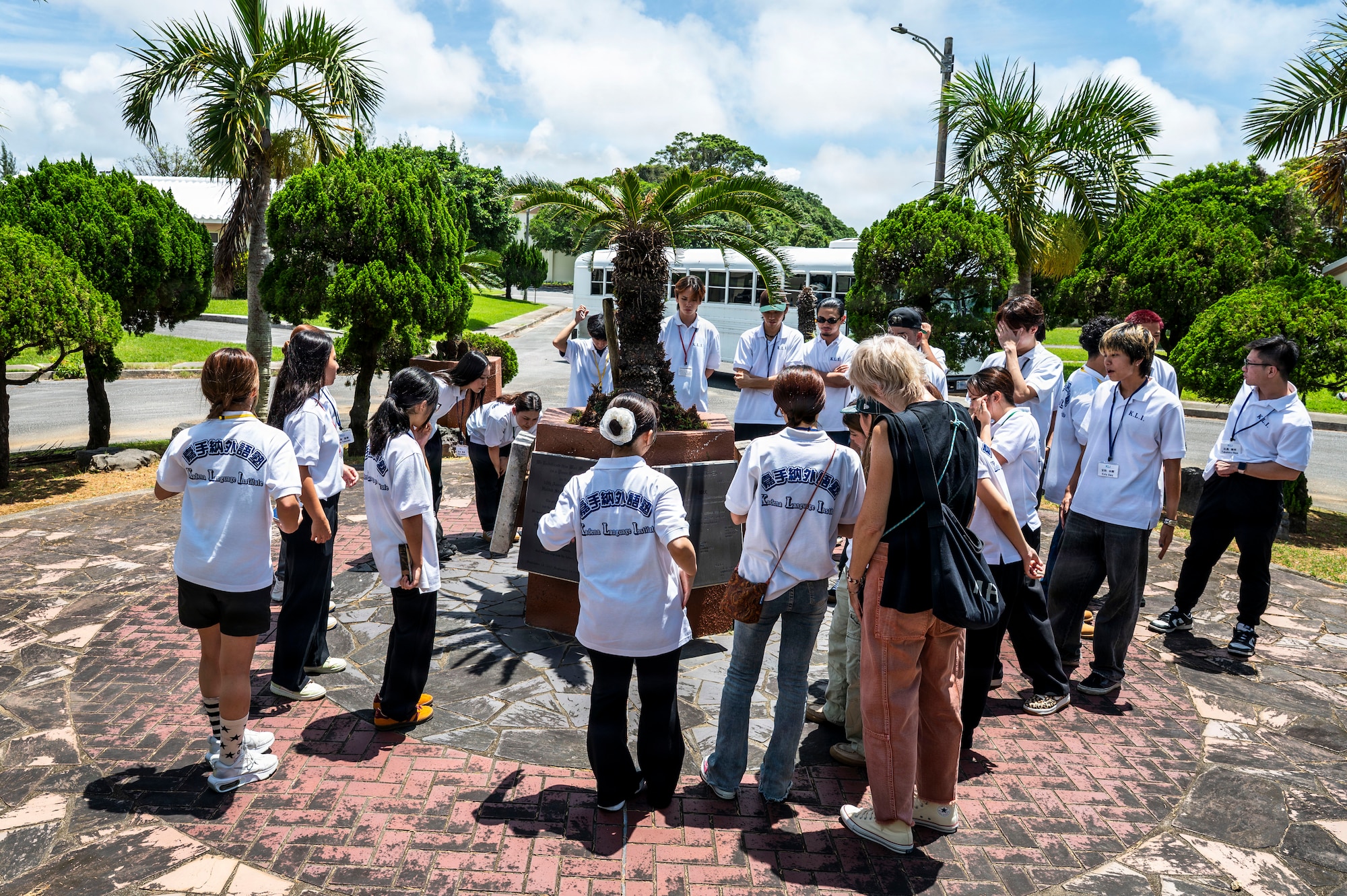 Kadena Language Institute students and teachers view the Ryukyu Islands Surrender Site during a tour at Kadena Air Base, Japan, July 17, 2026.