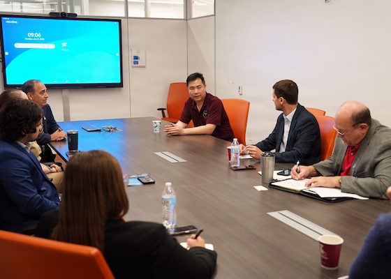 SAN ANTONIO (July 21, 2026) U.S. Army Lt. Col. Christopher Moon (center), chief of Translational Research, U.S. Army Institute of Surgical Research, speaks with the delegation from the Houston-based TradeIL South-Midwest USA of Israel’s Foreign Trade Administration at VelocityTX Innovation Center. Israel’s Foreign Trade Administration actively manages programs and events across different regions. Their North American and European divisions host targeted symposiums and exhibitions to promote Israel's top export categories, which are heavily focused on capital goods, integrated circuits, medical instruments, and advanced cybersecurity software. (U.S. Navy Photo by Burrell Parmer/Released)