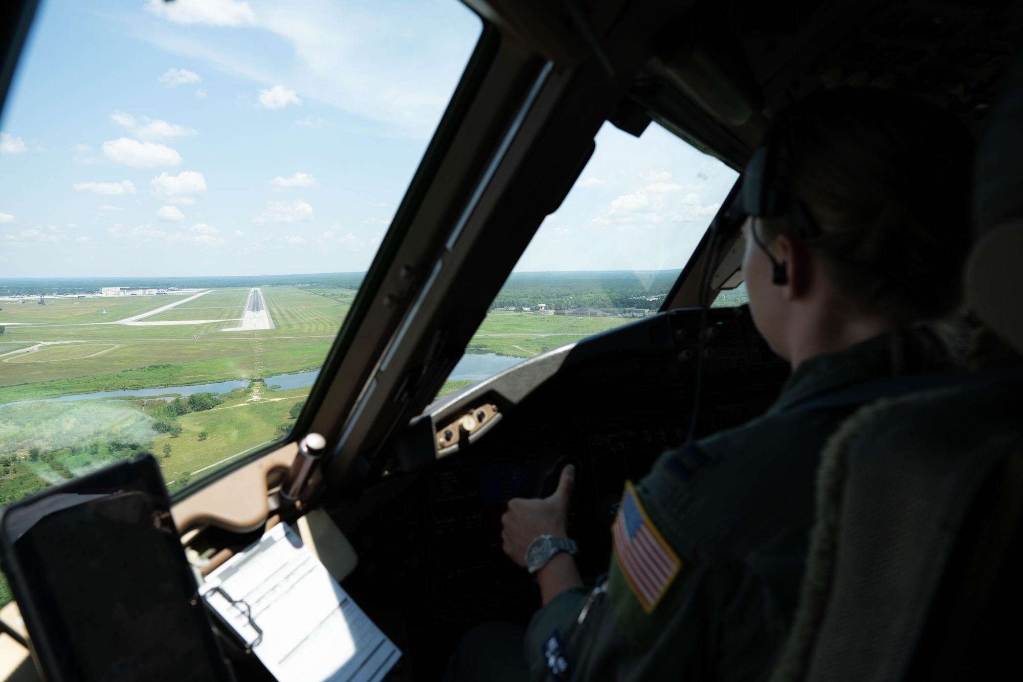 U.S. Air Force Capt. Anna Tuma, 32nd Air Refueling Squadron pilot, prepares to land a KC-46A Pegasus, Aircraft at Joint Base McGuire-Dix-Lakehurst, N.J., June 29, 2026.