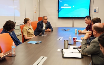 SAN ANTONIO (July 21, 2026) Chief Science Director Darrin Frye of Naval Medical Research Unit (NAMRU) San Antonio, joined by Cmdr. Rachel Condon, interim director, Craniofacial Health and Restorative Medicine, speaks with the delegation from the Houston-based TradeIL South-Midwest USA of Israel’s Foreign Trade Administration at VelocityTX Innovation Center. Israel’s Foreign Trade Administration actively manages programs and events across different regions. Their North American and European divisions host targeted symposiums and exhibitions to promote Israel's top export categories, which are heavily focused on capital goods, integrated circuits, medical instruments, and advanced cybersecurity software. NAMRU San Antonio, part of Navy Medicine Research & Development, conducts gap-driven combat casualty care, craniofacial, and directed energy research in support of Navy, Marine Corps and joint U.S. warfighter health readiness and lethality while engaged in routine and expeditionary operations. Navy Medicine’s 44,000+ talented and ready forces optimize health readiness, deliver quality healthcare, and provide global expeditionary medical support to warfighters. (U.S. Navy Photo by Burrell Parmer/Released)