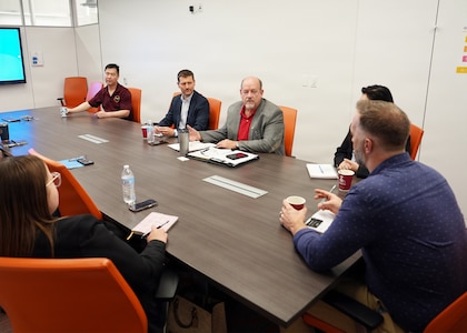 SAN ANTONIO (July 21, 2026) Director of Technology/Transfer Scott Walter (center) of the U.S. Air Force 59th Medical Wing, speaks with the delegation from the Houston-based TradeIL South-Midwest USA of Israel’s Foreign Trade Administration at VelocityTX Innovation Center. Israel’s Foreign Trade Administration actively manages programs and events across different regions. Their North American and European divisions host targeted symposiums and exhibitions to promote Israel's top export categories, which are heavily focused on capital goods, integrated circuits, medical instruments, and advanced cybersecurity software. (U.S. Navy Photo by Burrell Parmer/Released)