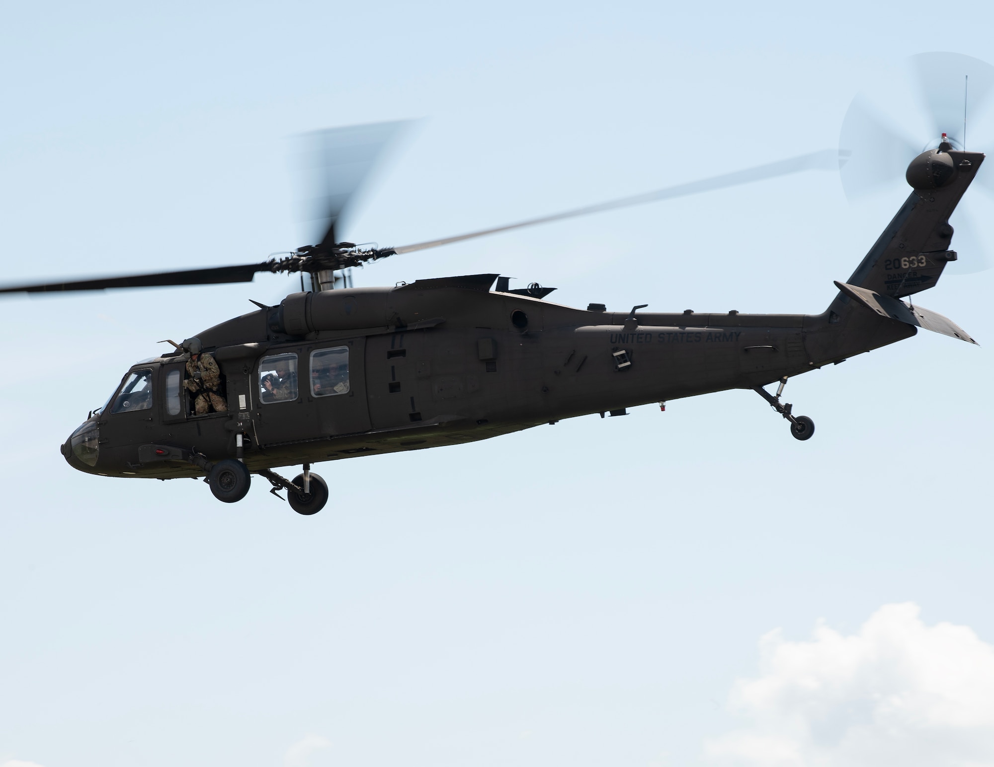 U.S. Army UH-60 Black Hawk helicopters from the Alpha Company, 2nd Assault Helicopter Battalion, 147th Aviation Regiment, Minnesota National Guard, take off in St. Paul, Minn., June 10, 2026.