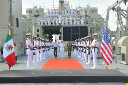 Gen. Gregory Guillot, commander, North American Aerospace Defense Command (NORAD) and U.S. Northern Command (USNORTHCOM), meets with Mexican military leaders Adm. Raymundo Pedro Morales Ángeles, Secretary of the Navy of Mexico (MARINA), and Gen. Ricardo Trevilla Trejo, Secretary of National Defense of Mexico (DEFENSA), for a series of strategic engagements in Veracruz, Mexico, July 21, 2026.