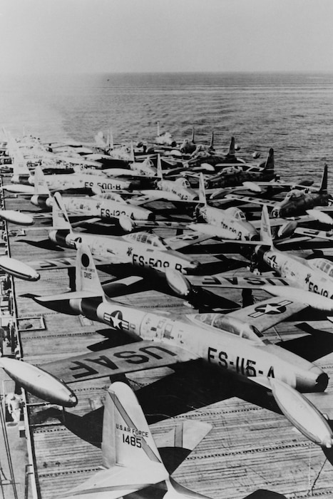 U.S. Air Force planes lined up on a flightline