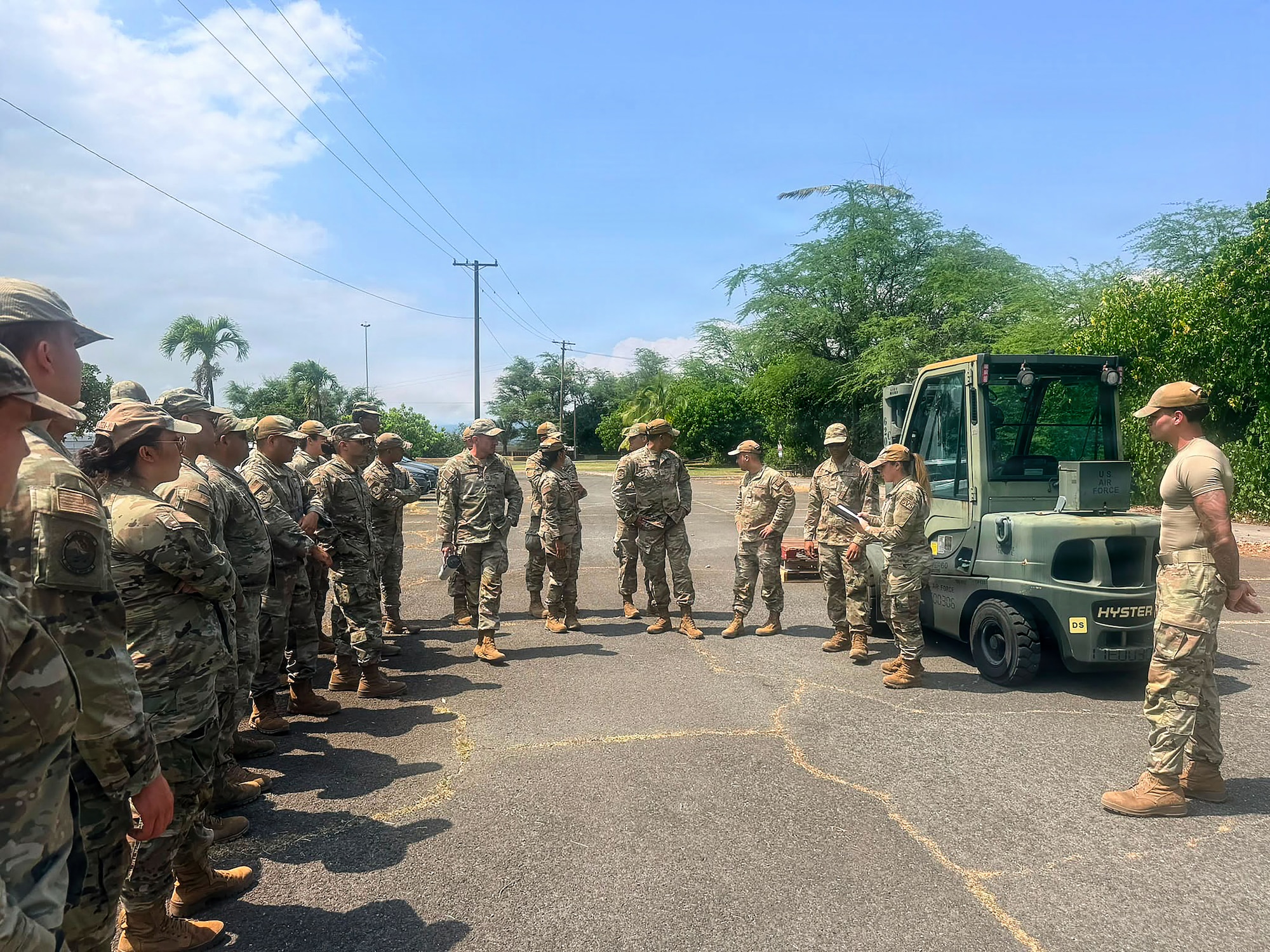 U.S. Airmen with the 156th Force Support Squadron, Puerto Rico Air National Guard, conduct 6K forklift training during the fiscal year 2026 Home Station Readiness Training at Joint Base Pearl Harbor-Hickam, Hawaii, June 17, 2026. The FY26 HSRT is a Joint total force integration training involving the 140th FSS, 154th FSS, 142nd FSS, 936th FSS, and 156th FSS, designed to test participants expeditionary capabilities and ensure that force support personnel are prepared to perform their mission in a contested environment. (U.S. Air National Guard courtesy photo)