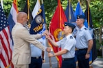 U.S. Air Force Lt. Col. Jee Chung, incoming Defense POW/MIA Accounting Agency Detachment 1 leader, assumes authority from Christopher Phelps, DPAA Indo-Pacific director, during a Detachment 1 change of leadership ceremony at the U.S. Embassy in Bangkok, July 15, 2026.