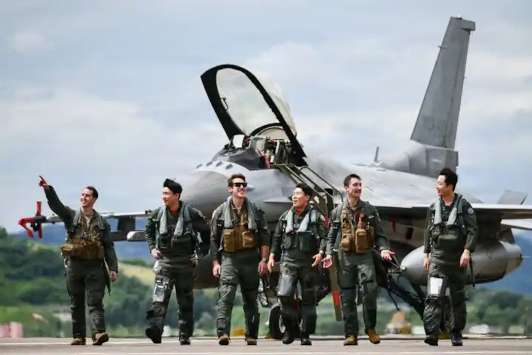 U.S. Air Force and Republic of Korea Air Force Airmen walk together after a flight during Buddy Squadron 26-3. (Courtesy Photo)