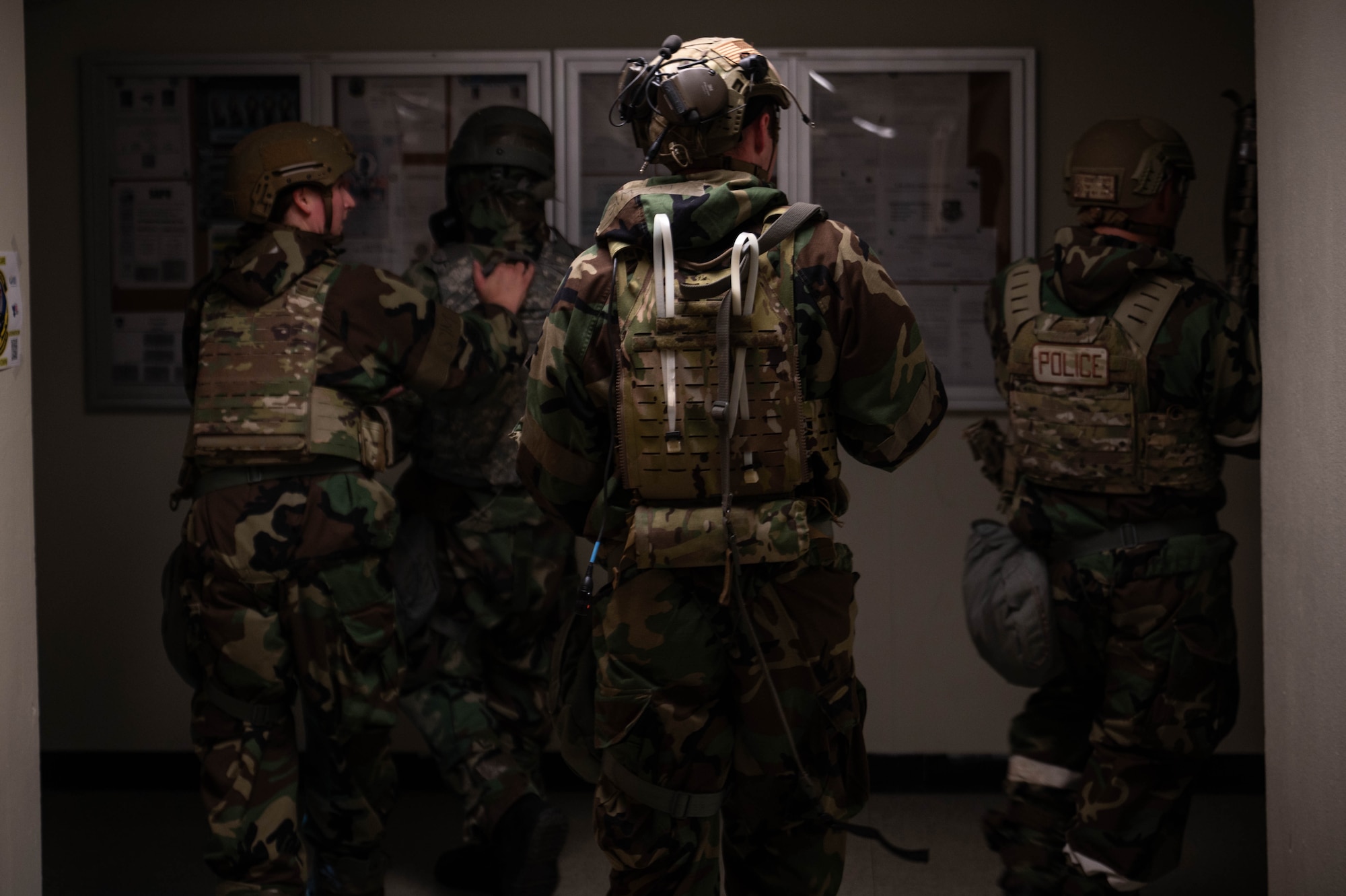 U.S. Air Force Airmen assigned to the 8th Security Forces Squadron escort a simulated casualty out of a simulated contested area during exercise Beverly Sentinel 26-4, at Kunsan Air Base, Republic of Korea, July 23, 2026. Training scenarios focused on defensive maneuvers and infrastructure protection, reinforcing the 8th Fighter Wing’s capacity to safeguard personnel and assets against potential threats. (U.S. Air Force photo by Staff Sgt. Cedrique Oldaker)