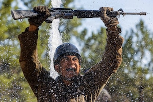 Basic cadets from the U.S. Air Force Academy Class of 2030 complete the Assault Course during Basic Cadet Training at Jacks Valley, July 17, 2026. The training develops confidence, teamwork, discipline, and resilience as the cadets build warfighting readiness during the second phase of their training. (U.S. Air Force photo by Trevor Cokley)