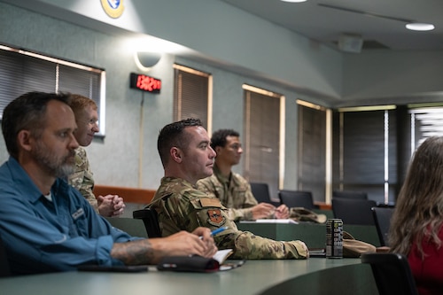 U.S. Air Force Maj. Derek Romanyk, 42d Air Base Wing chief of wing safety attends a class provided by the National Weather Service at Maxwell Air Force Base, Alabama, July 15, 2026.