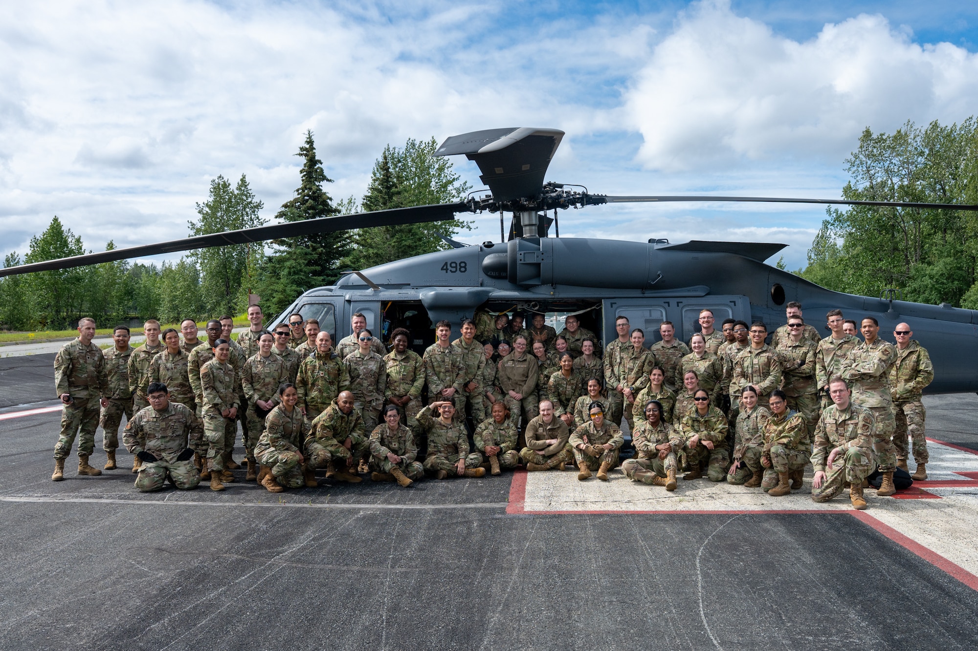 U.S. Air Force 673d Medical Group pose for a group photo following a medical evacuation exercise at Joint Base Elmendorf-Richardson, Alaska, July 15, 2026.