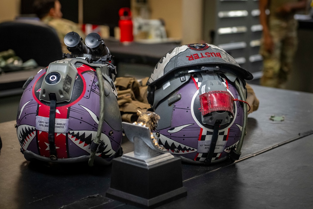 Helmets on desk