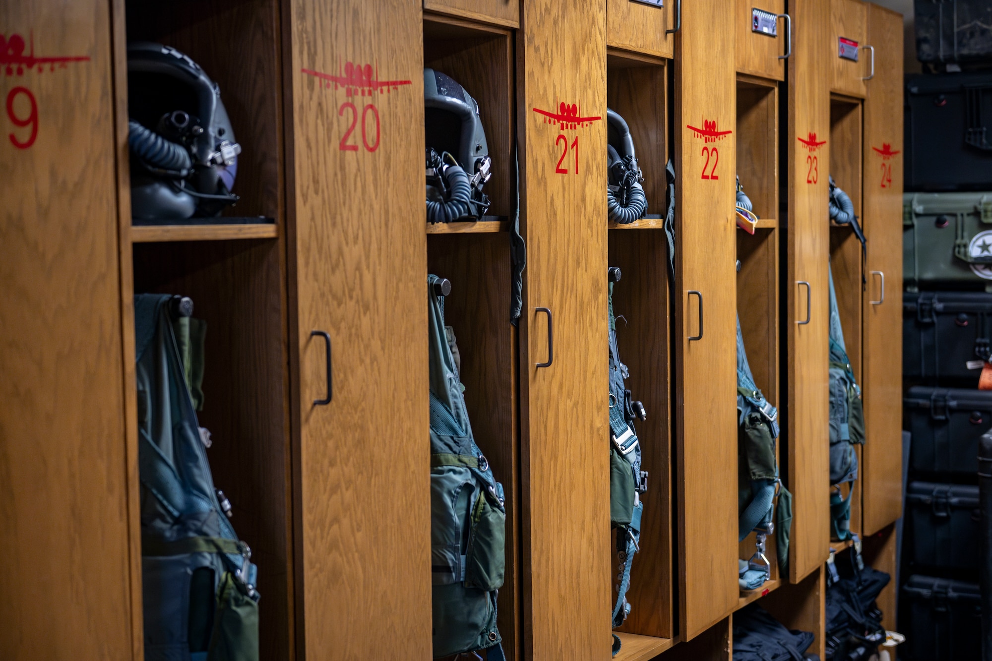 Flight gear in lockers
