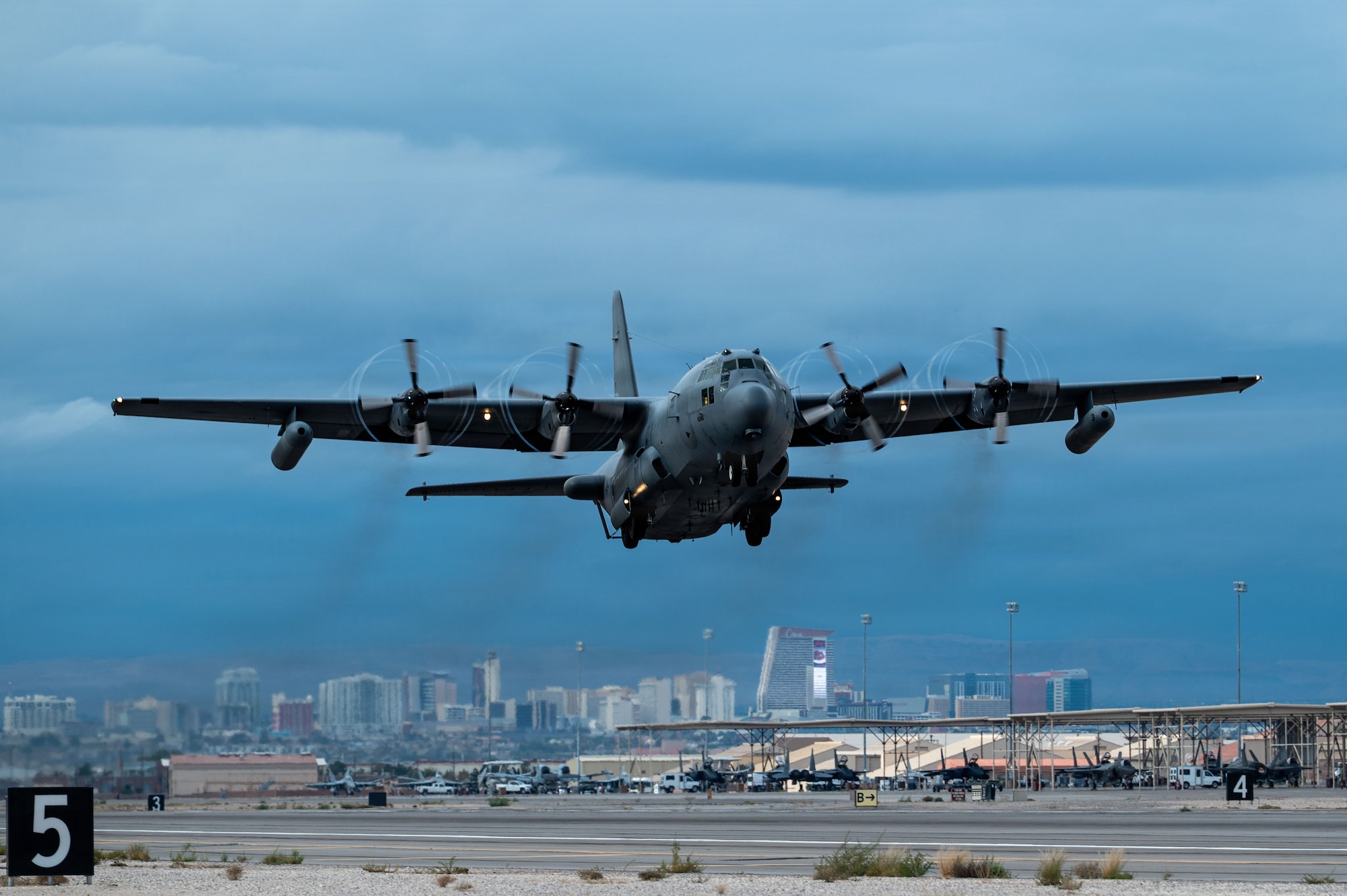 An aircraft flies