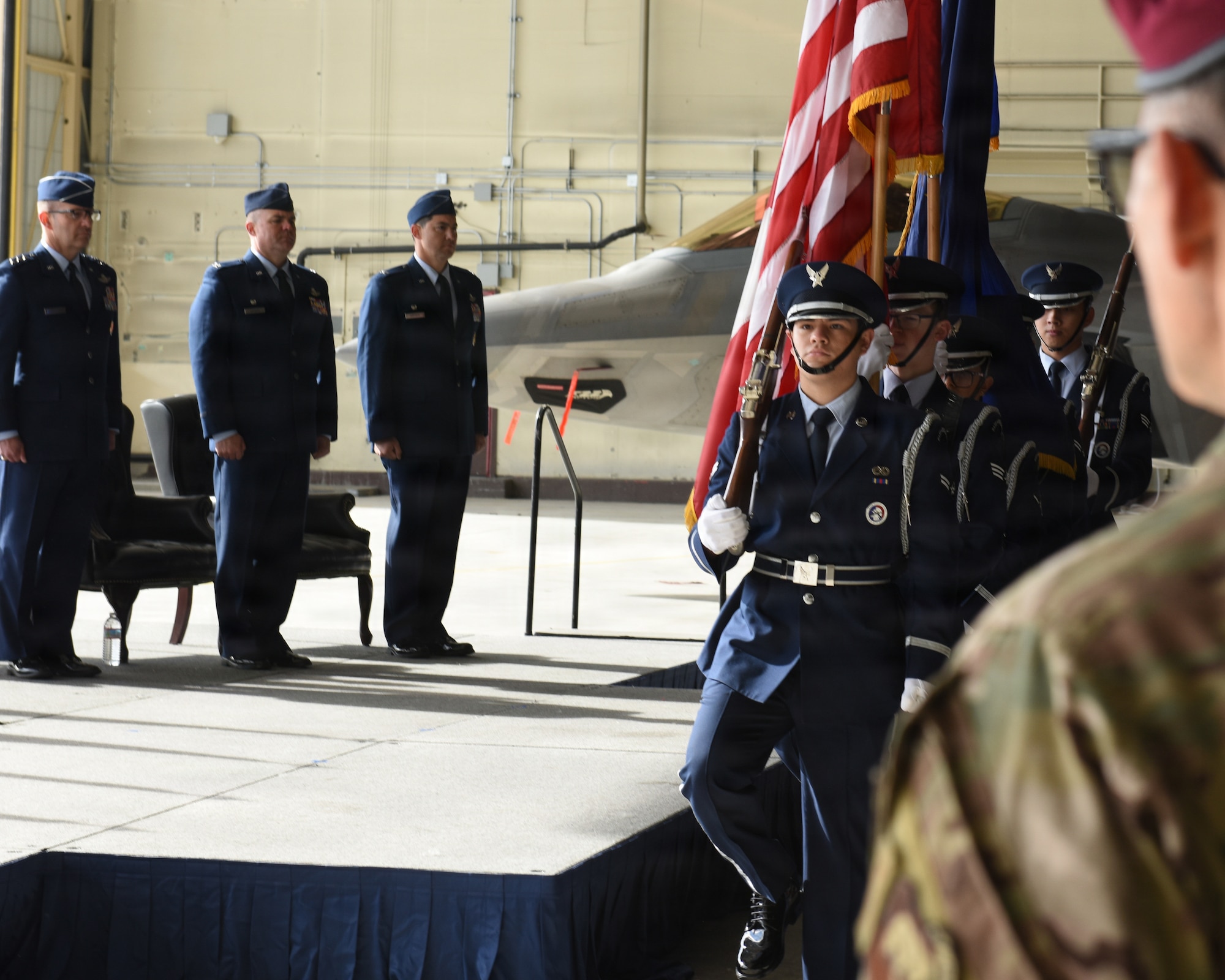 Arctic warriors, civic leaders from surrounding communities, family and friends were present for the ceremony to bid farewell to Col. Charles Schuck and to welcome Col. David Deptula and his family to Alaska.