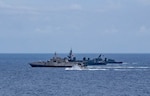 Independence-variant littoral combat ship USS Santa Barbara (LCS 32), second from front, sails in formation with Philippine Coast Guard Parola-class patrol vessel BRP Malabrigo (MRRV 4402), front, Japan Maritime Self-Defense Forces Murasame-class destroyer JS Yudachi (DD 103), third from front, and Jose Rizal-class guided-missile frigate BRP Antonio Luna (FFG 15), back, during the Multilateral Maritime Cooperative Activity (MCA) in the Philippines’ Exclusive Economic Zone, July 24, 2026. The U.S Navy routinely operates with the Armed Forces of the Philippines and partners and allies through MCAs to continually develop, exercise and enhance multi-domain tactical interoperability to uphold peace and security in the region. USS Santa Barbara is on a rotational deployment to the 7th Fleet area of operations in support of a free and open Indo-Pacific. (U.S. Navy photo by Mass Communication Specialist 2nd Class Caylen McCutcheon)