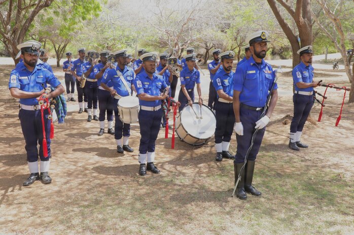 The Sri Lanka Navy Band performs the American national anthem at the Cooperation Afloat Readiness and Training (CARAT) Sri Lanka 2026 opening ceremony in Trincomalee, Sri Lanka, July 27, 2026.