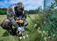 U.S. Air Force Master Sgt. Daniel Saldivar, the alternate emergency manager and noncommissioned officer in charge of the Emergency Management Flight assigned to the 151st Wing, Utah Air National Guard, uses a Joint Chemical Agent Detector to assess a potential hazard during Exercise Serow Samurai at Misawa Air Base, Japan, July 20, 2026.