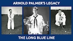 A title card for Arnold Palmer MYCG Article featuring three images of Arnold Palmer.