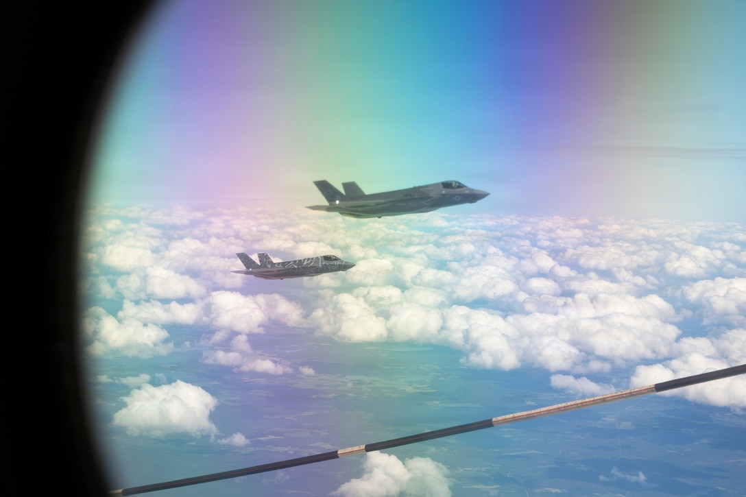 U.S. Marine Corps F-35B Lightning II aircraft with Marine Fighter Attack Squadron (VMFA) 224, Marine Aircraft Group 31, 2nd Marine Aircraft Wing, conduct air to air refueling with Marine Aerial Refueler Transport Squadron (VMGR) 234, MAG 41, 4th MAW, during Ramstein Flag 2026 near Rovaniemi, Finland, June 11, 2026. The F-35 serves as a versatile asset in support of expeditionary and rapid deployment operations, displaying U.S. capabilities in support of NATO allies. RAFL26 is NATO’s premier multi-domain tactical exercise involving 19 nations and over 15 operational locations. The exercise provides realistic combat scenarios in complex environments and is designed to enhance the Alliance’s deterrence and collective defense. (U.S. Marine Corps photo by Lance Cpl. Perri Wood)