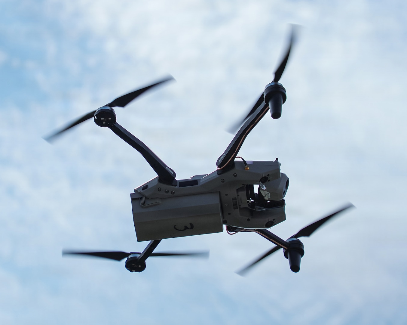 A Black Widow drone manned by an Indiana National Guard Soldier, assigned to 1st Battalion, 293rd Infantry Regiment, flies in the air during a Combat Readiness Exercise at Muscatatuck Training Center, near Butlerville, Indiana, July 24, 2026. The exercise validates the Indiana National Guard’s ability to rapidly deploy, integrate with joint and international partners, and fight in complex, large-scale combat operations.