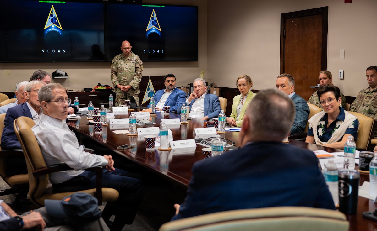 U.S. Space Force Col. Brian Chatman, Space Launch Delta 45 commander, meets with members of the Council on Foreign Relations and 45th Civil Engineer Squadron to discuss the challenges facing space launch and ways forward at Cape Canaveral Space Force Station, Florida, June 26, 2026. Bringing together stakeholders, researchers and subject matter experts ensures the requirements necessary for assured access to space and a premier U.S. launch enterprise. (U.S. Space Force photo by 2nd Lt. Christian Malaniak)