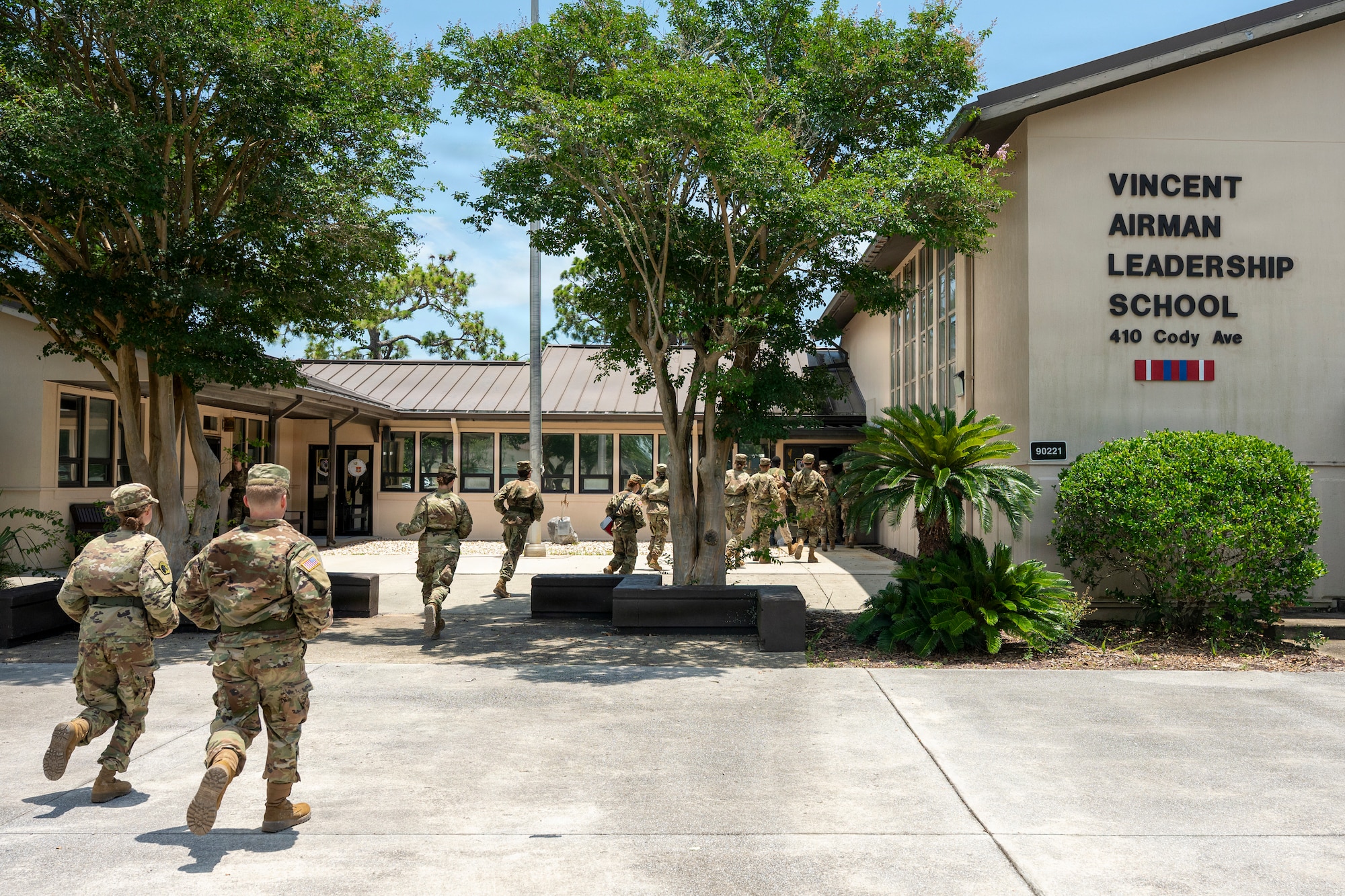 Junior ROTC cadets run to class during Summer Leadership School at Hurlburt Field, Florida, June 23, 2026.