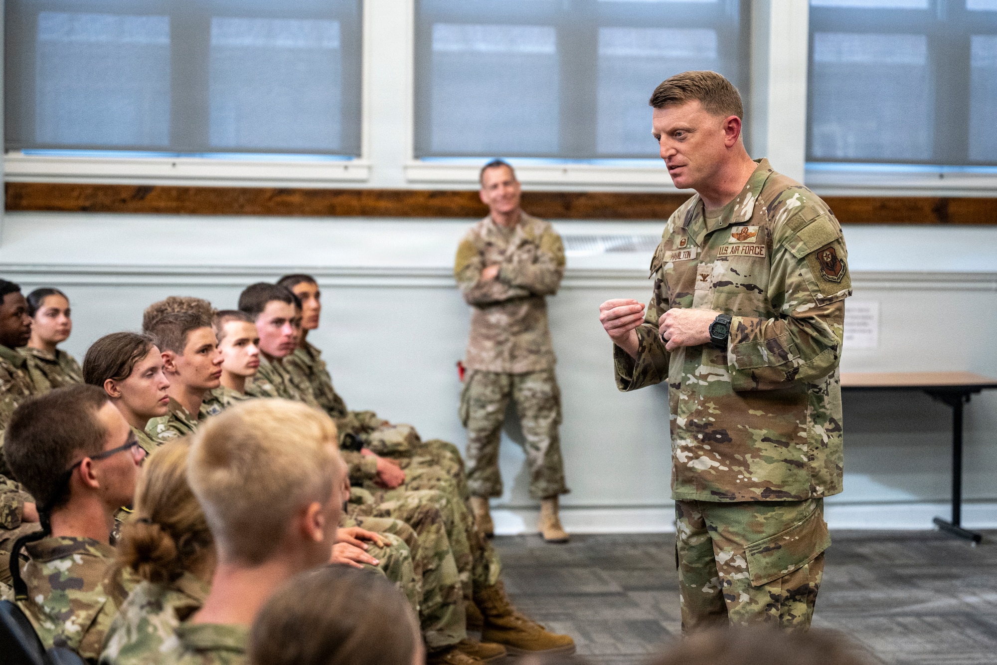Col. Mark Hamilton, 1st Special Operations Wing commander, speaks to Junior ROTC cadets during Summer Leadership School at Hurlburt Field, Florida, June 23, 2026.