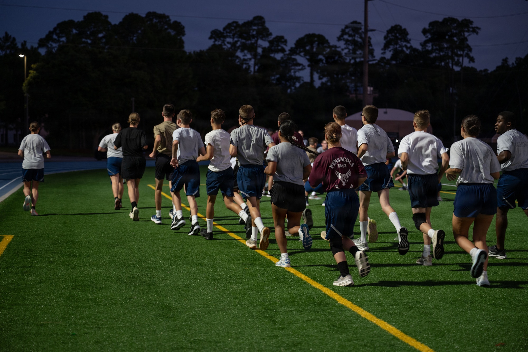 Junior ROTC cadets participate in a physical training session during Summer Leadership School at Hurlburt Field, Florida, June 24, 2026.