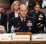 Deputy Chief of Space Operations Lt. Gen. Douglas Schiess testifies during a Senate hearing at the Dirksen Building, Washington, D.C. July 16, 2026. Scheiss was nominated as the 3rd Chief of Space Operations and the hearing was part of the consideration process. (U.S. Air Force photo by Andy Morataya)0