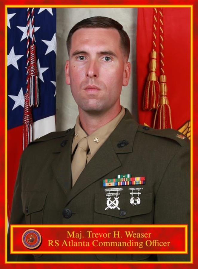 6th Marine Corps District, Recruiting Station Atlanta Commanding Officer Maj Trevor Weaser Command Board Photo.