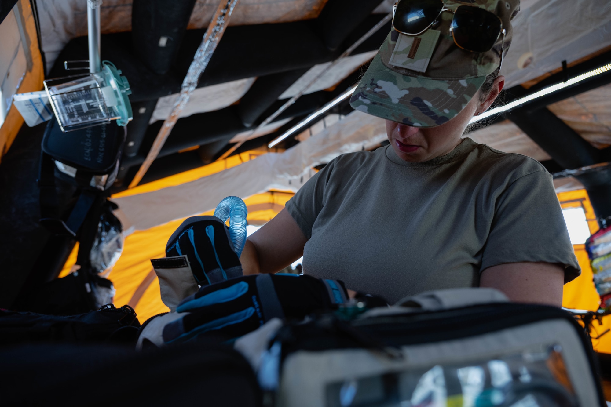 105th Medics train in rubble city.