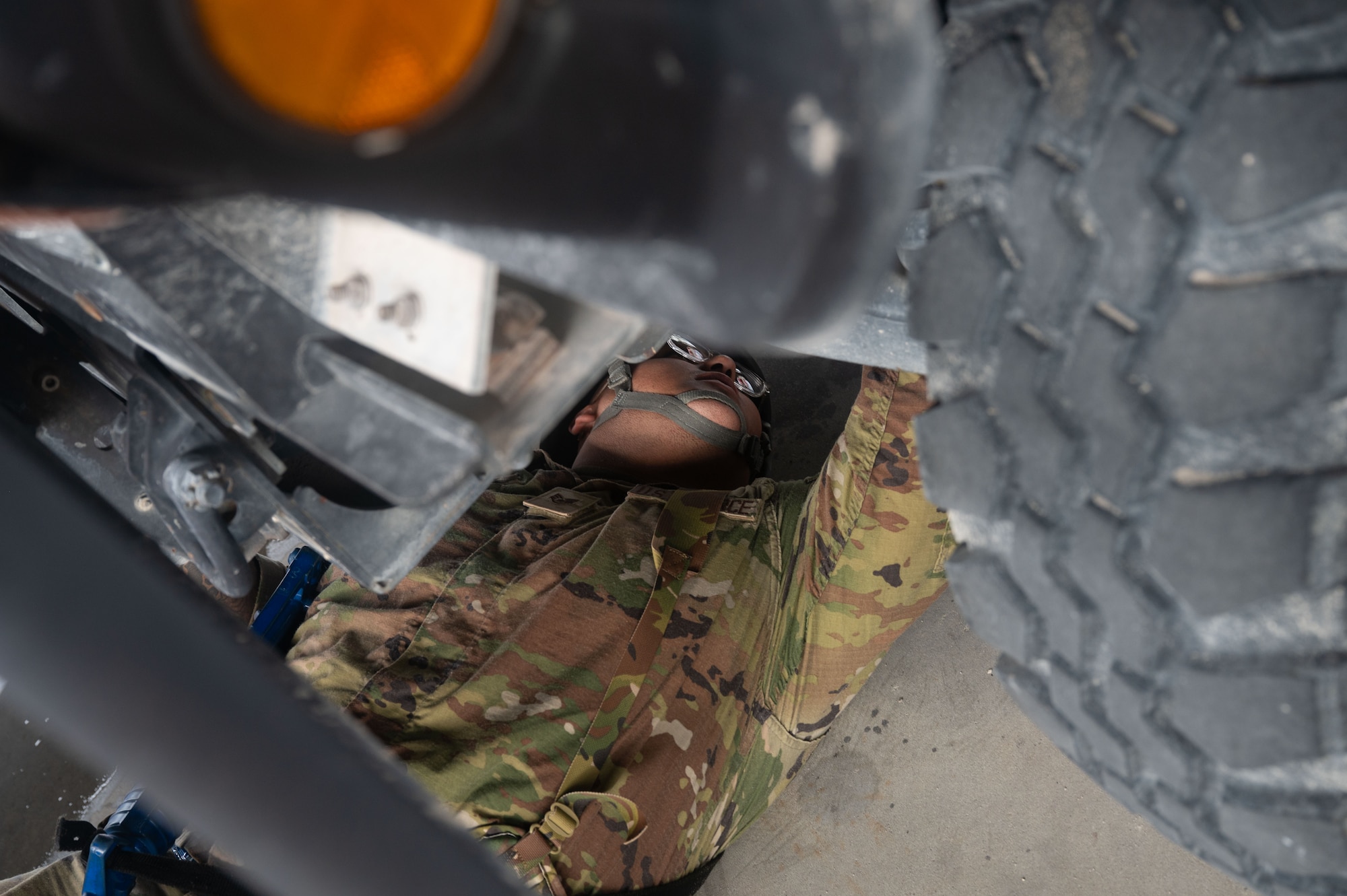 A U.S. Air Force Airman assigned to the 355th Combat Air Base Squadron participates in vehicle search training during Exercise Coyote Storm 26.1 at Tyndall Air Force Base, Florida, July 20, 2026. During the exercise, Airmen built on previous experience by working in cross-functional teams organized according to specialty and mission requirements. (U.S. Air Force photo by Airman 1st Class Jaden Kidd)