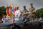 Commanding General of III Marine Expeditionary Force, U.S. Marine Corps Lt. Gen. Benjamin Watson, right, and Republic of Korea Marine Corps Lt. Gen. Ju Il-Seok, 37th commandant of the Republic of Korea Marine Corps, ride in a parade car during a tour of ROK Marine Corps headquarters in Hwaseong, South Korea, July 24, 2026.