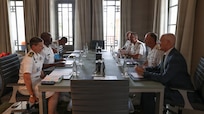 Commander, U.S. Naval Forces Europe and Africa Admiral George Wikoff discussed maritime security with the delegation from the Cabo Verde Coast Guard during the African Maritime Forces Summit 2026