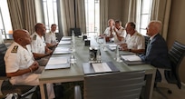 Adm. George Wikoff, Commander, U.S. Naval Forces Europe and Africa discusses maritime security with the delegation from the Madagascar Navy in Rabat, Morocco, July 21, 2026