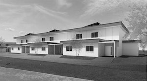 This illustration shows a renovated military family housing project in the north housing section in Yokota Air Base, Japan.