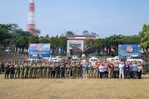 Distinguished visitors, senior military leaders and multinational participants pose for a group photo during the opening ceremony of Exercise Garuda Canti Dharma III at the Indonesian Peacekeeping Training Center, July 20, 2026.