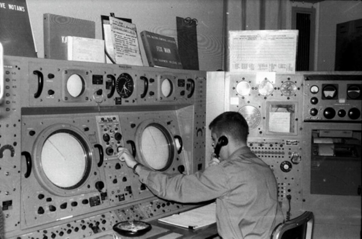 A technician manning the console at the FOX-Main station, Hall Beach, Canada (Photo courtesy of DEWLineAdventures.com)