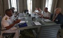 Adm. George Wikoff, Commander, U.S. Naval Forces Europe and Africa discussed maritime security with the delegation from the Nigerian Navy during the African Maritime Forces Summit 2026 in Rabat.