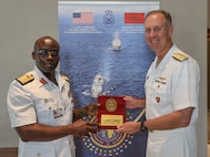 Commander, U.S. Naval Forces Europe and Africa Admiral George Wikoff exchanged gifts with the Commander of Special Operations Command Nigeria, Rear Admiral Olusegun Olunkule Soyemi in Rabat, Morocco, July 22, 2026.