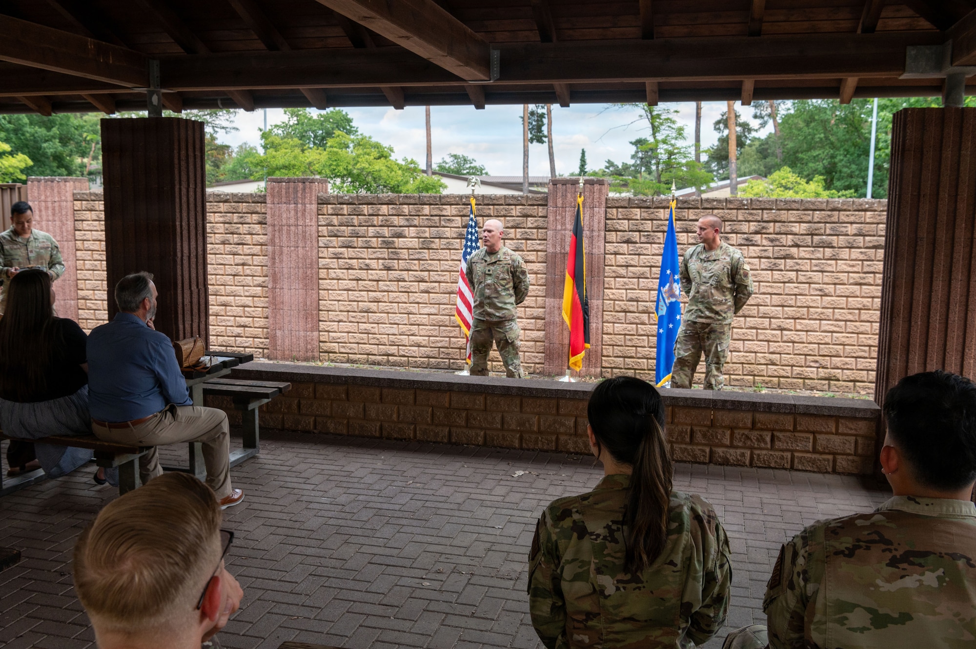 U.S. Air Force Lt. Col. Kenneth Sturgis, 33d Cyberspace Operations Squadron commander, provides remarks during the 33d COS Operating Location Echo opening ceremony.
